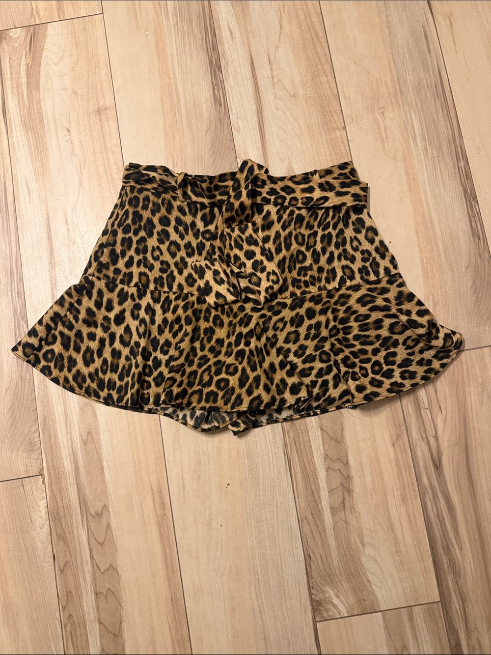 Leopard Print Ruffle Mini Skirt - Yellow/Brown